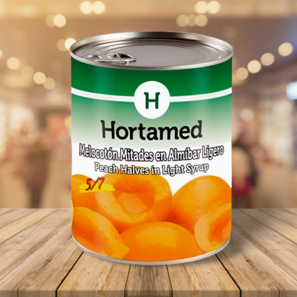 Melocotón Mitades "Hortamed" 5/7 Unid En Almíbar Extra 1 Kg Bruto 480 Gr Escurrido