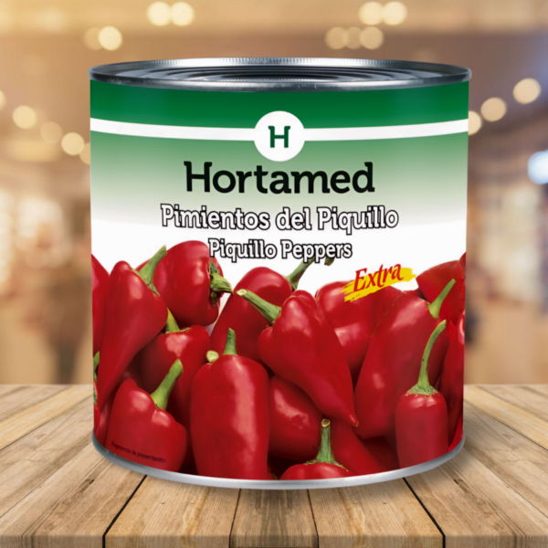 Pimientos Piquillo "Hortamed" 80/120 Unid 3 Kg Bruto1.900 Kg Escurrido