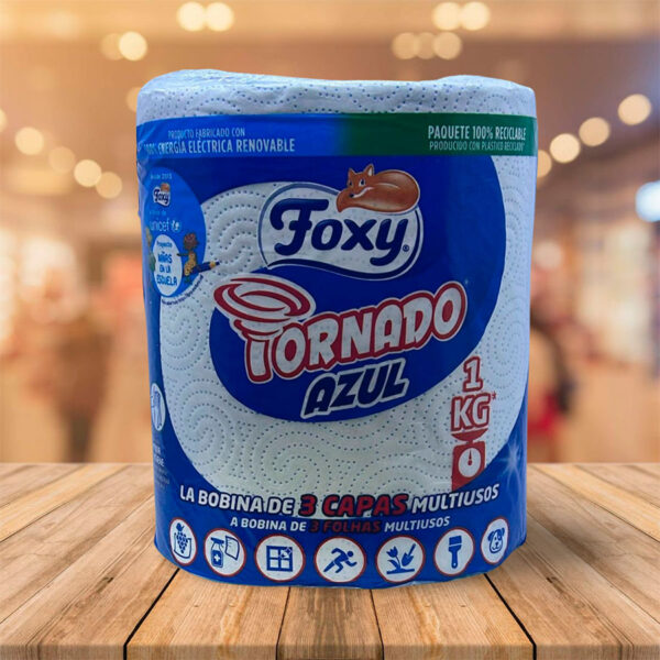 Papel Cocina "Foxy" Tornado  3 Capas Azul 1 Kg
